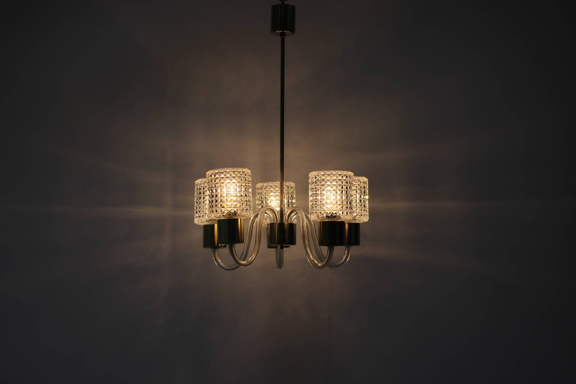 Art Deco All Glass Chandelier by Kamenicky Senov, 1960's, Czechoslovakia