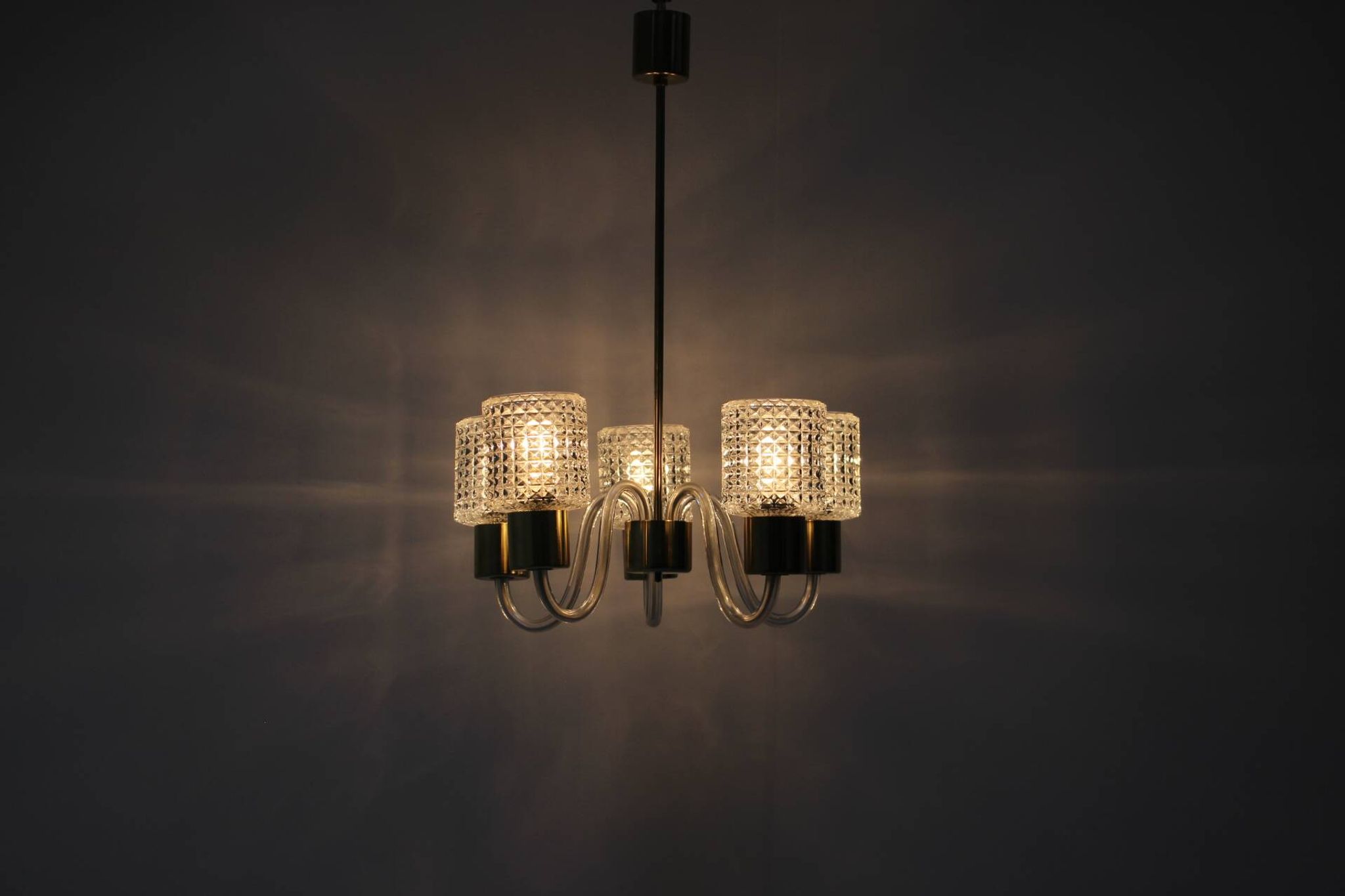 Art Deco All Glass Chandelier by Kamenicky Senov, 1960's, Czechoslovakia