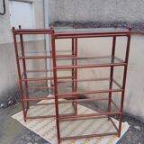 Rattan shelf with 5 clear glass shelves