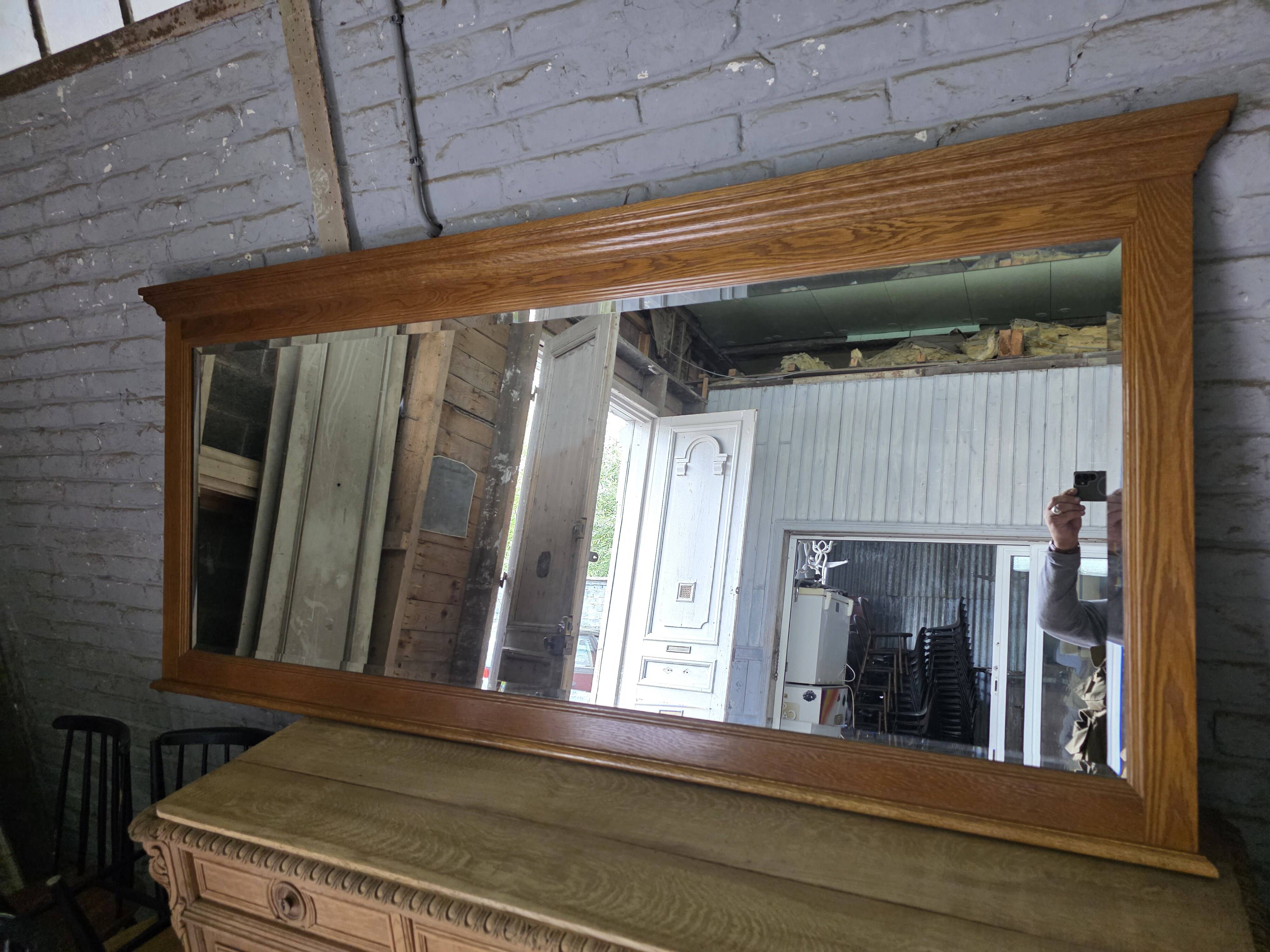 Miroir XXL biseauté en chêne, 210cm de L