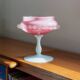 Vintage Empoli Glass Bowl in Pink Opaline with White Pedestal and Bead Trim - Murano-Style Mid-Century Italian Table Centerpiece