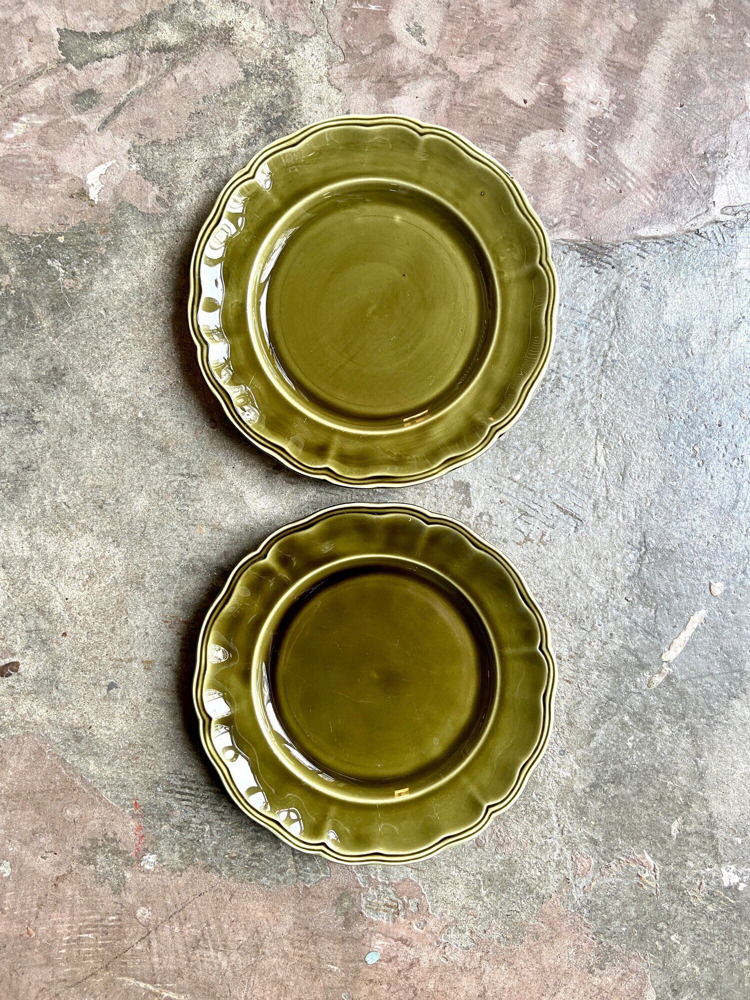 Pair of Luneville glazed earthenware dinner plates Elysée model