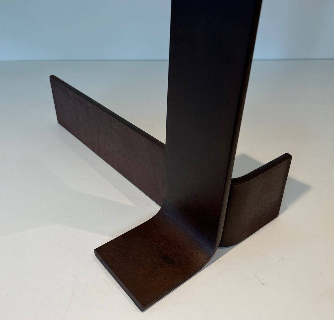 Important Pair of Modernist Wrought Iron Andirons with Ring Finials