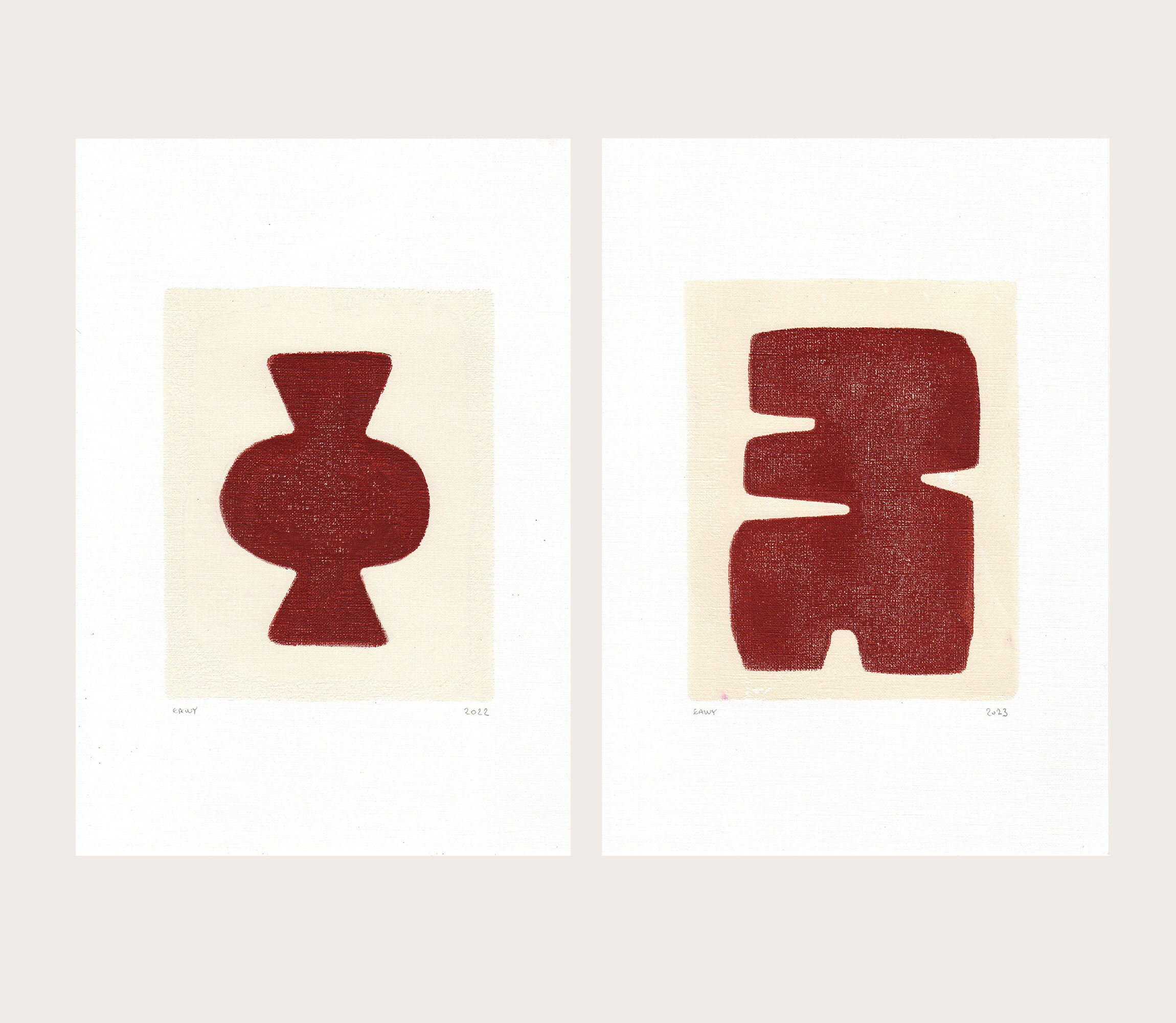 Duo of paints - Clio and Maori - dark terracotta - signed Eawy