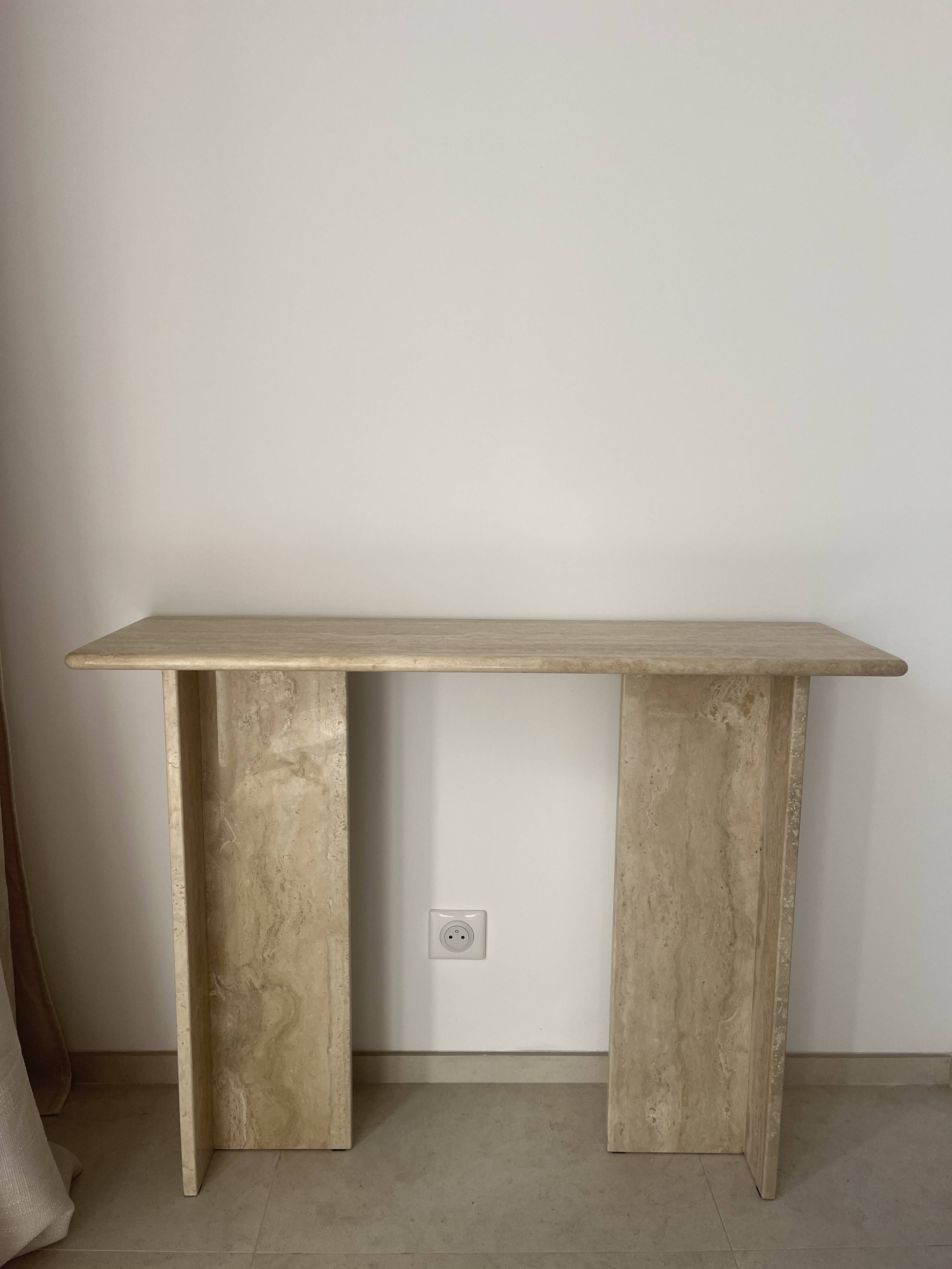 Polished travertine console vintage style design raw travertine console