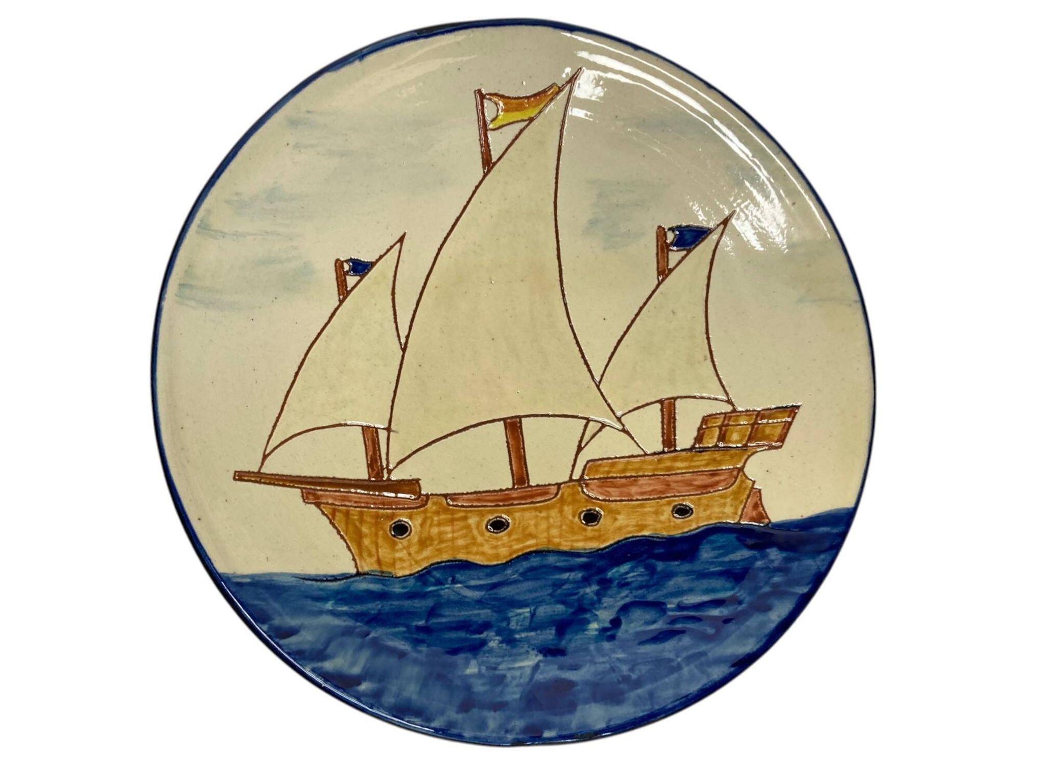 Assiette artisanale Keros bateau Lloret Espagne XXème