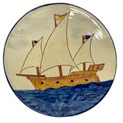 Assiette artisanale Keros bateau Lloret Espagne XXème