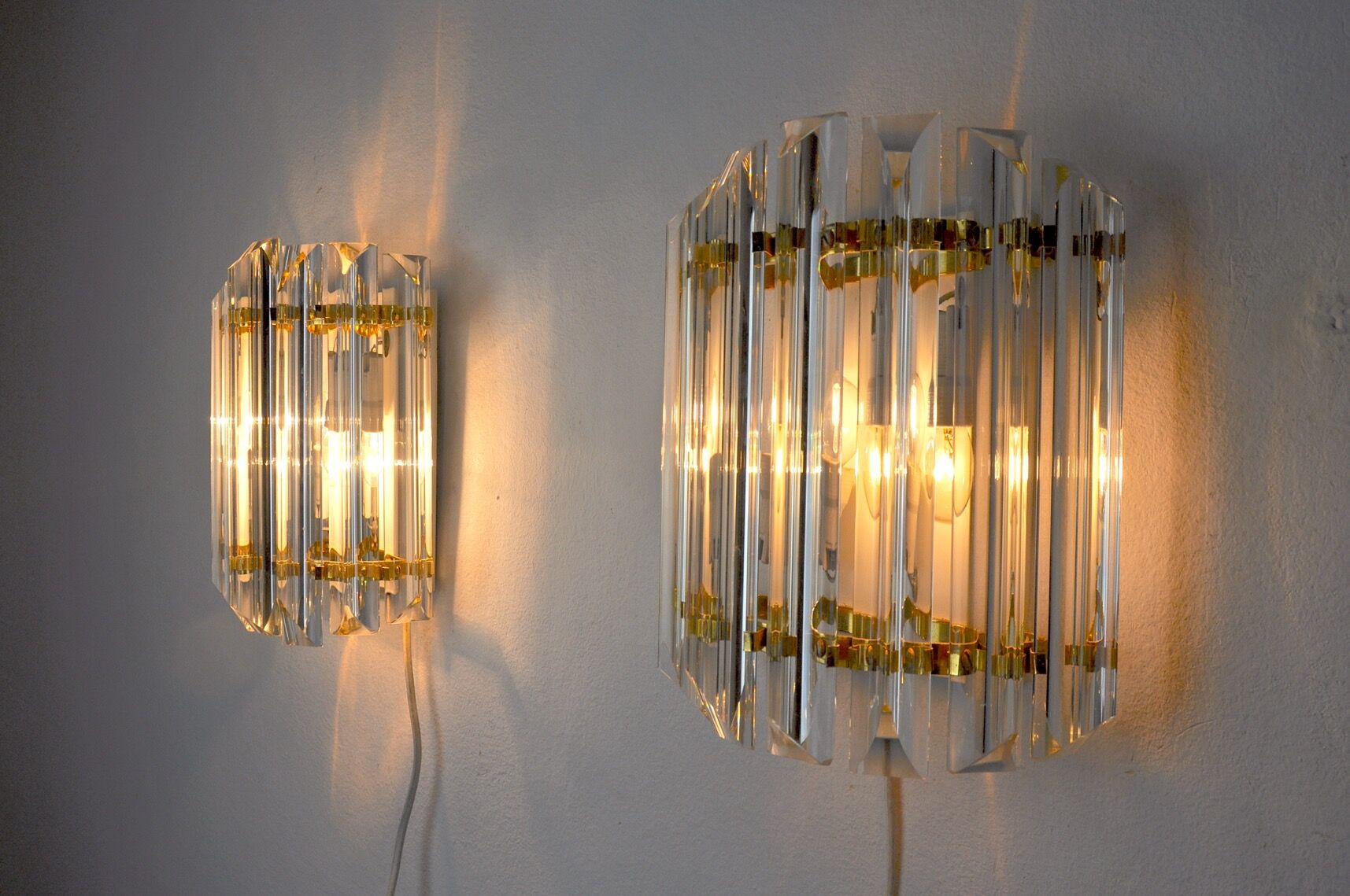 Paire d'appliques Venini verre taillé Murano Italie 1970