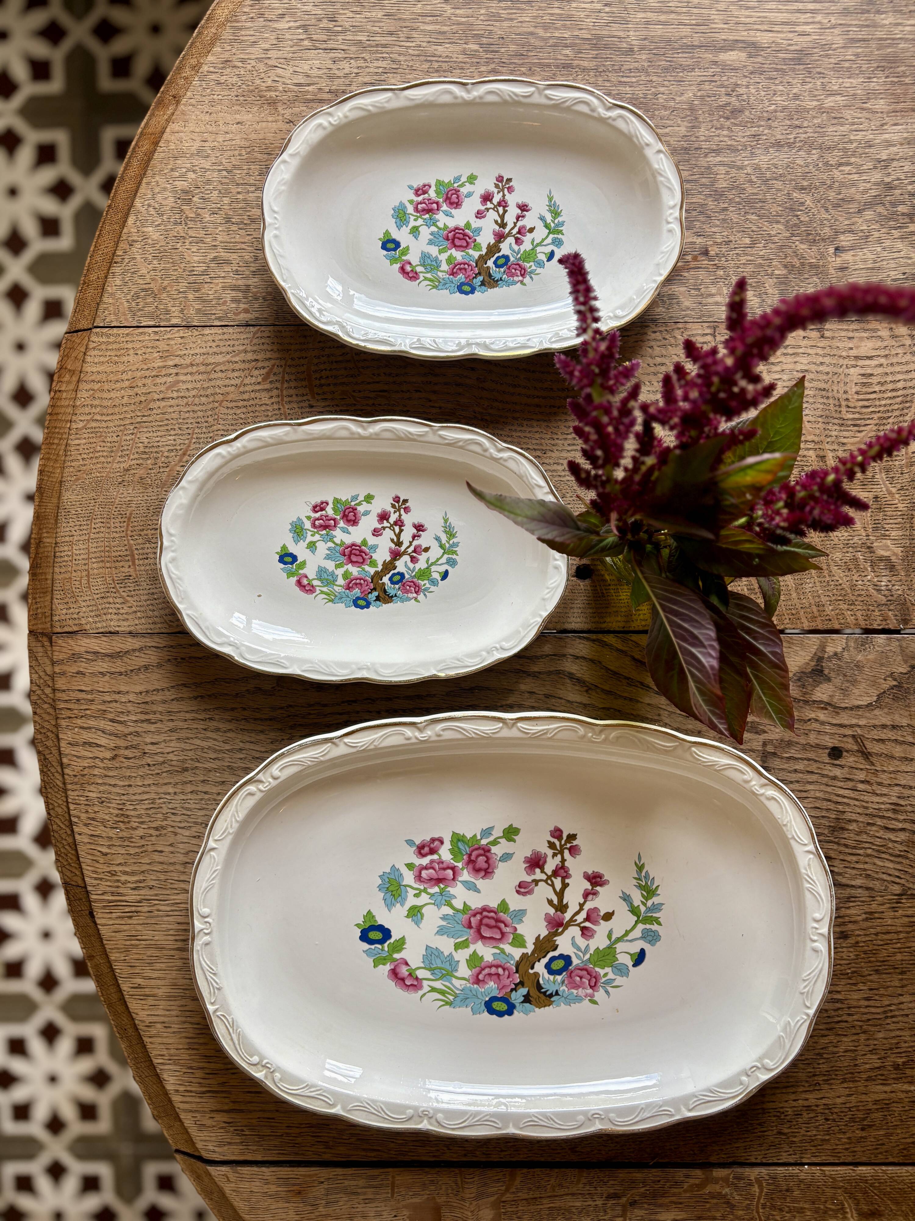 Set of 3 vintage relish dishes, "Indian Tree" model by Digoin