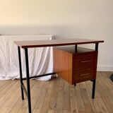 lacquered wood desk and black steel legs design from the 60s and 70s