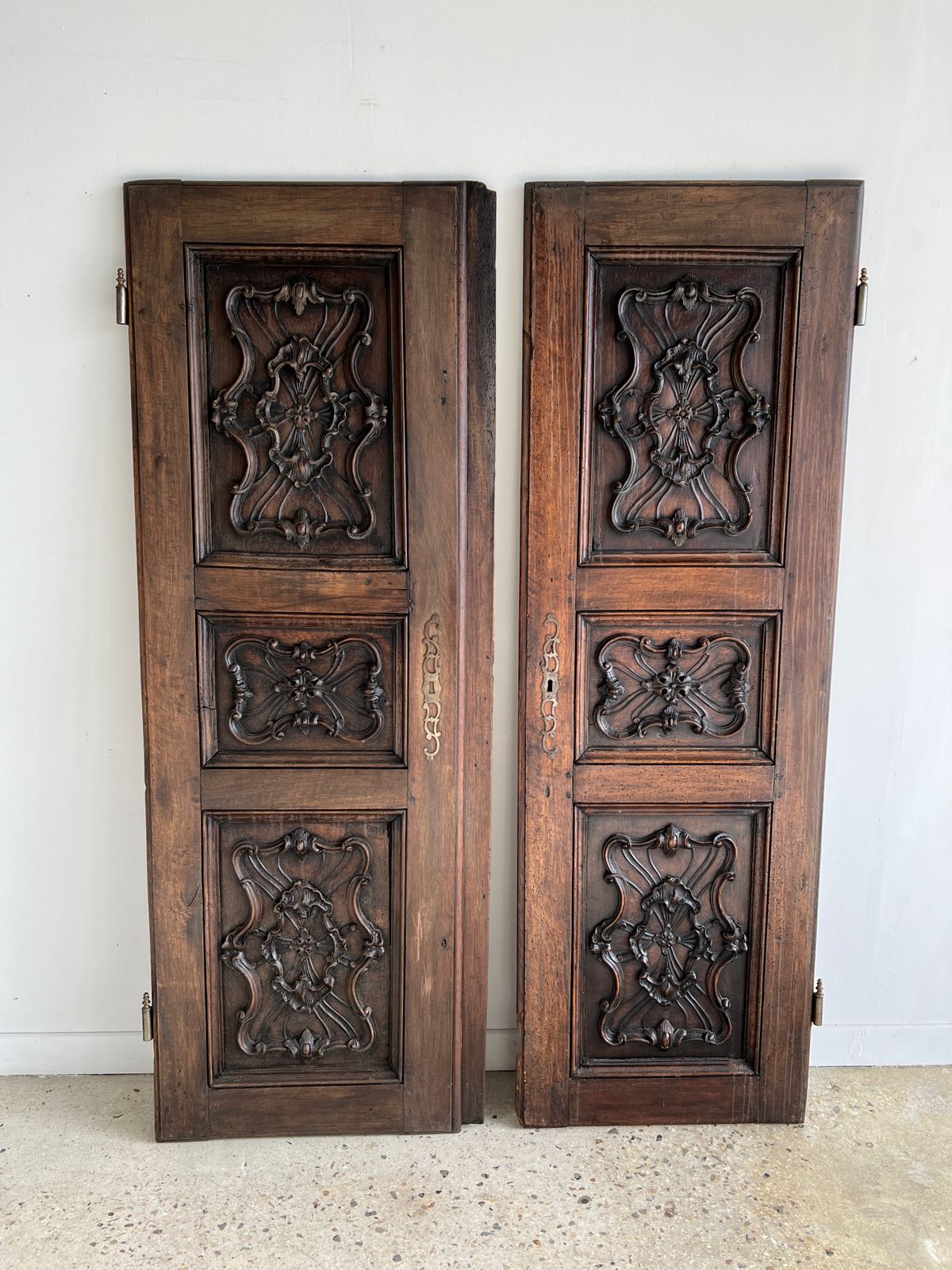 Pair of carved solid oak doors (old cabinet doors)