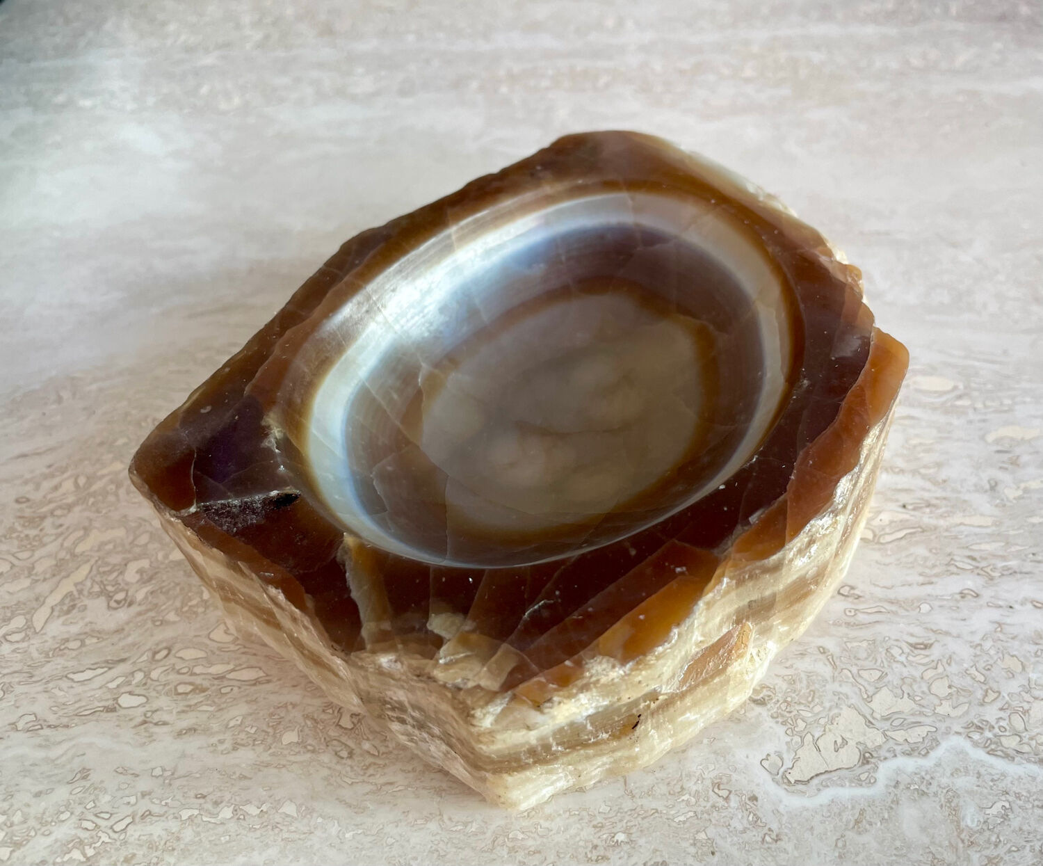 Brutalist vintage onyx marble ashtray