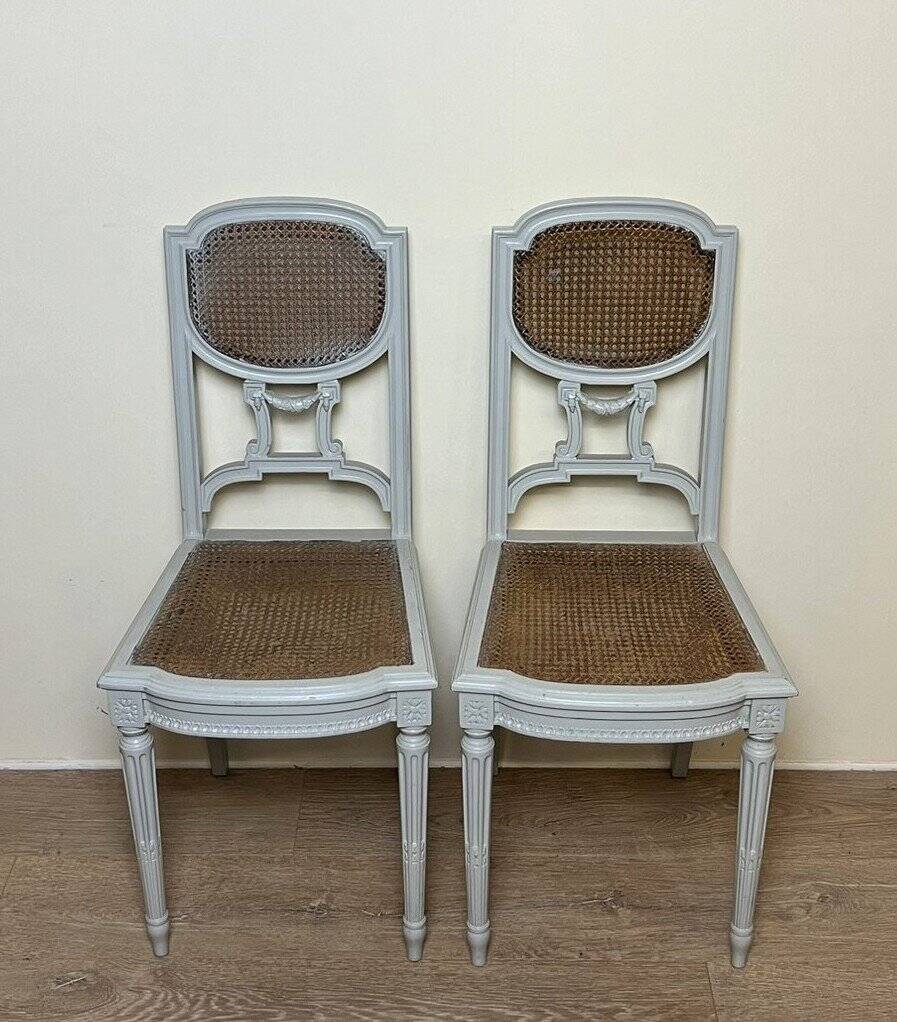 Pair Of Louis XVI Ceremonial Chairs In Lacquered Wood