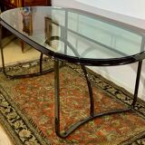 Glass and chrome steel table, design italy 1960
