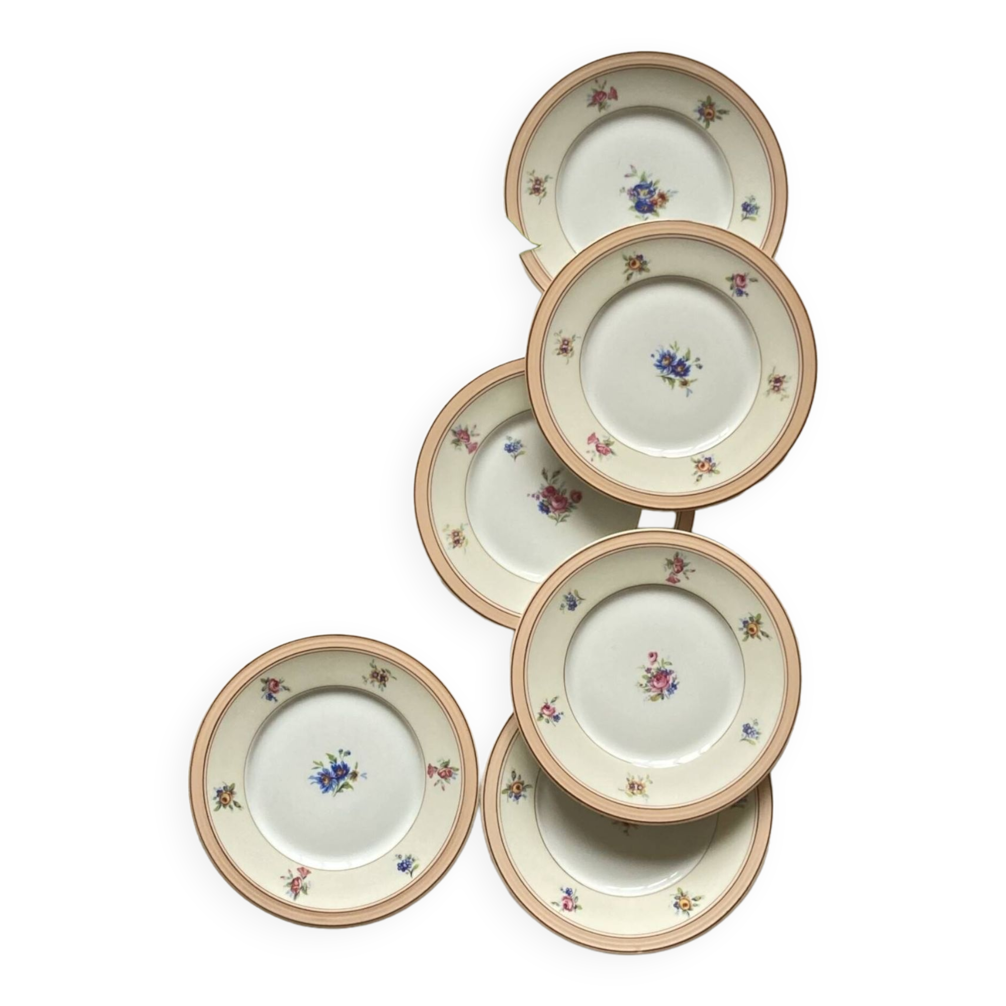6 small dessert plates Limoges dessert flowers old porcelain Charles Ahrenfeldt