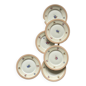 6 small dessert plates Limoges dessert flowers old porcelain Charles Ahrenfeldt