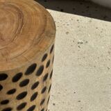 Stool, side table, cylindrical solid mango wood end table.