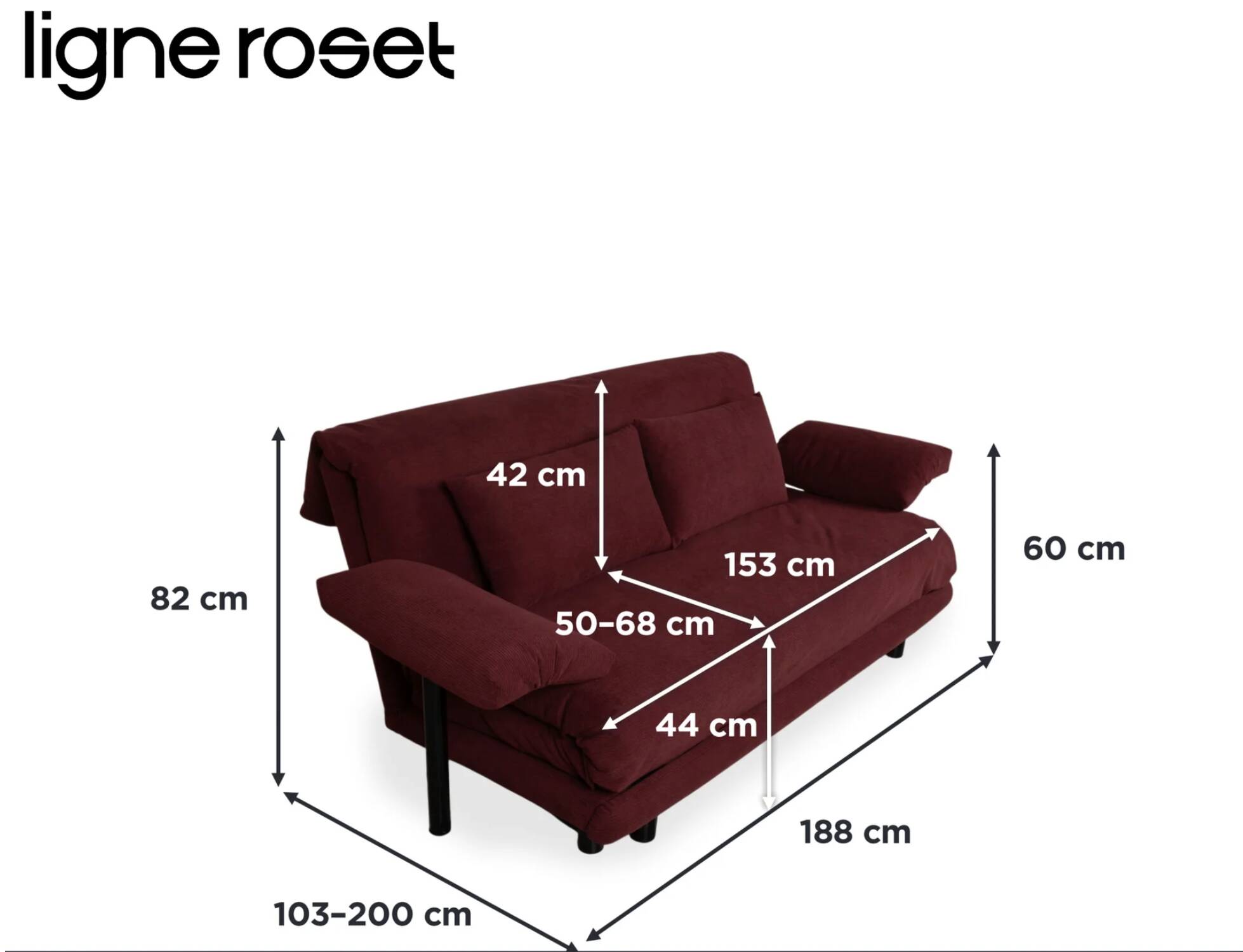 Ligne Roset (Multy Claude Brisson) - 3-seater - with armrests - colour cassis