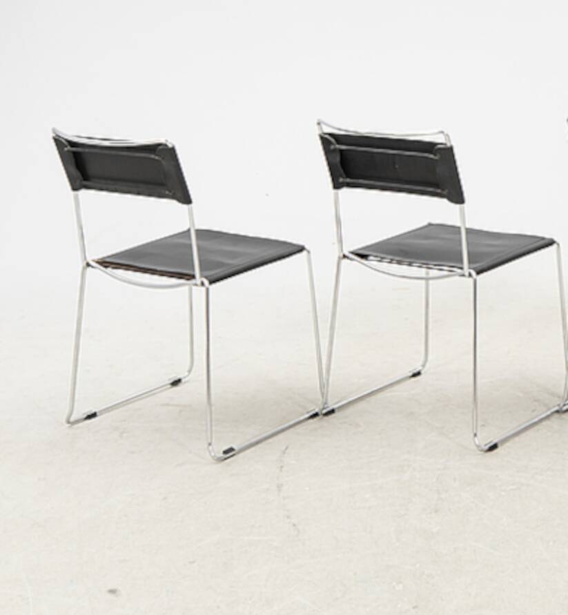 Chair in leather and stainless steel frame 1980 italy