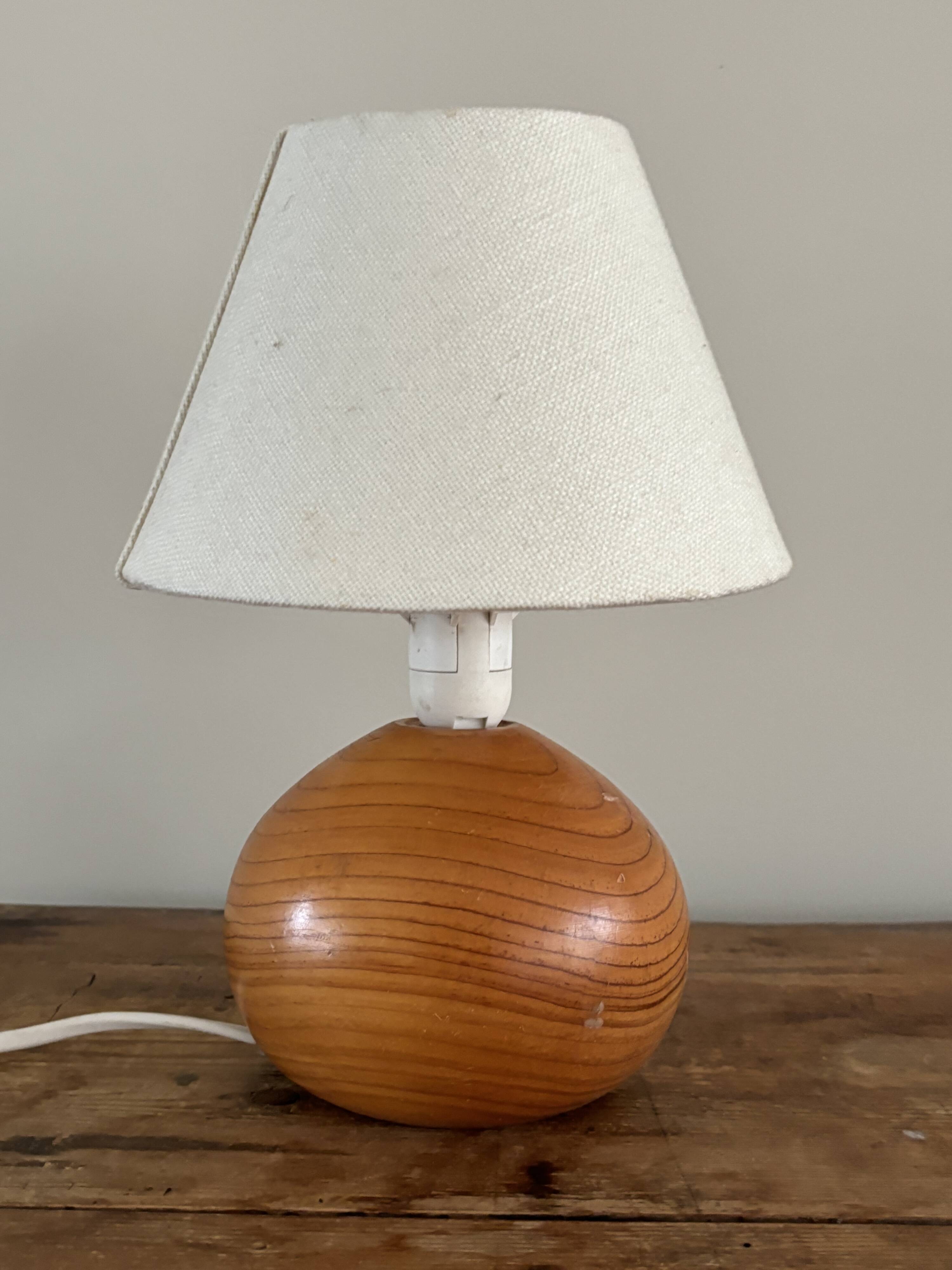 vintage wooden ball lamp small model with fabric shade 80's design