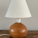 vintage wooden ball lamp small model with fabric shade 80's design