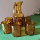 Italian glass pitcher accompanied by its 6 glasses