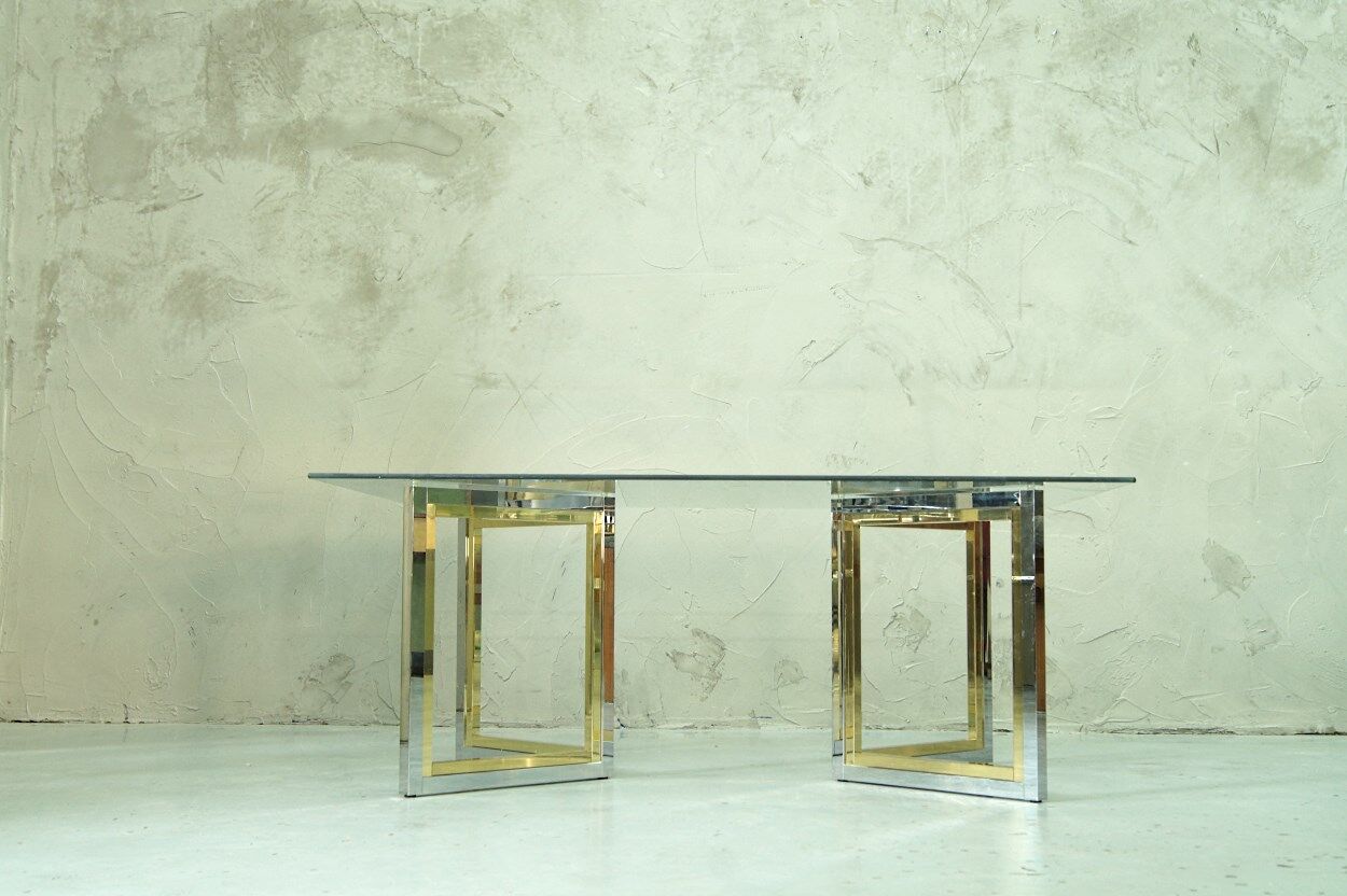 Italian modern brass and chrome coffee table, 1970