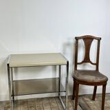 Vintage 70's side table in chrome and beige metal