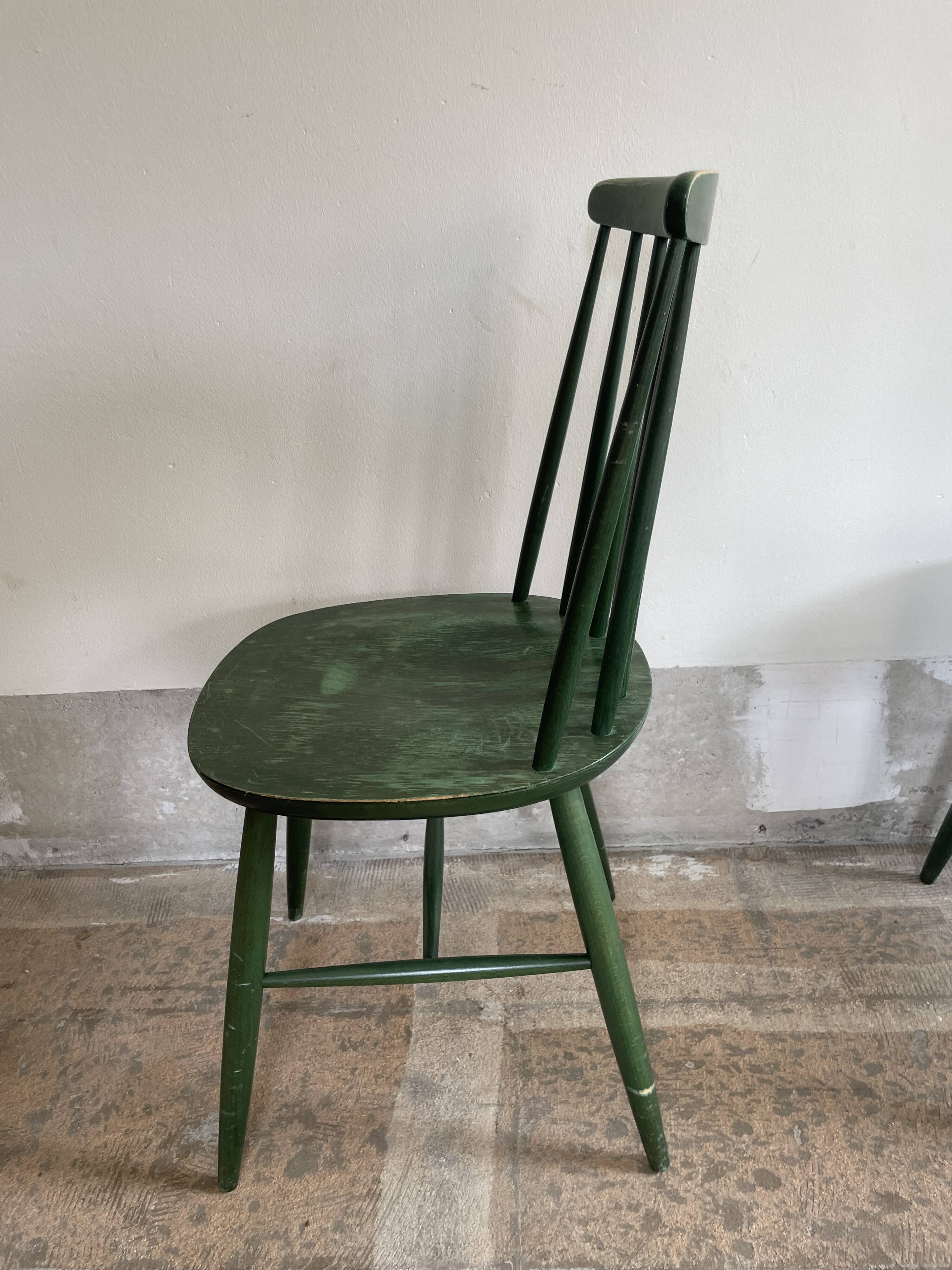 Cinq chaises Fanett vertes par Ilmari Tapiovaara pour Edsby-ken