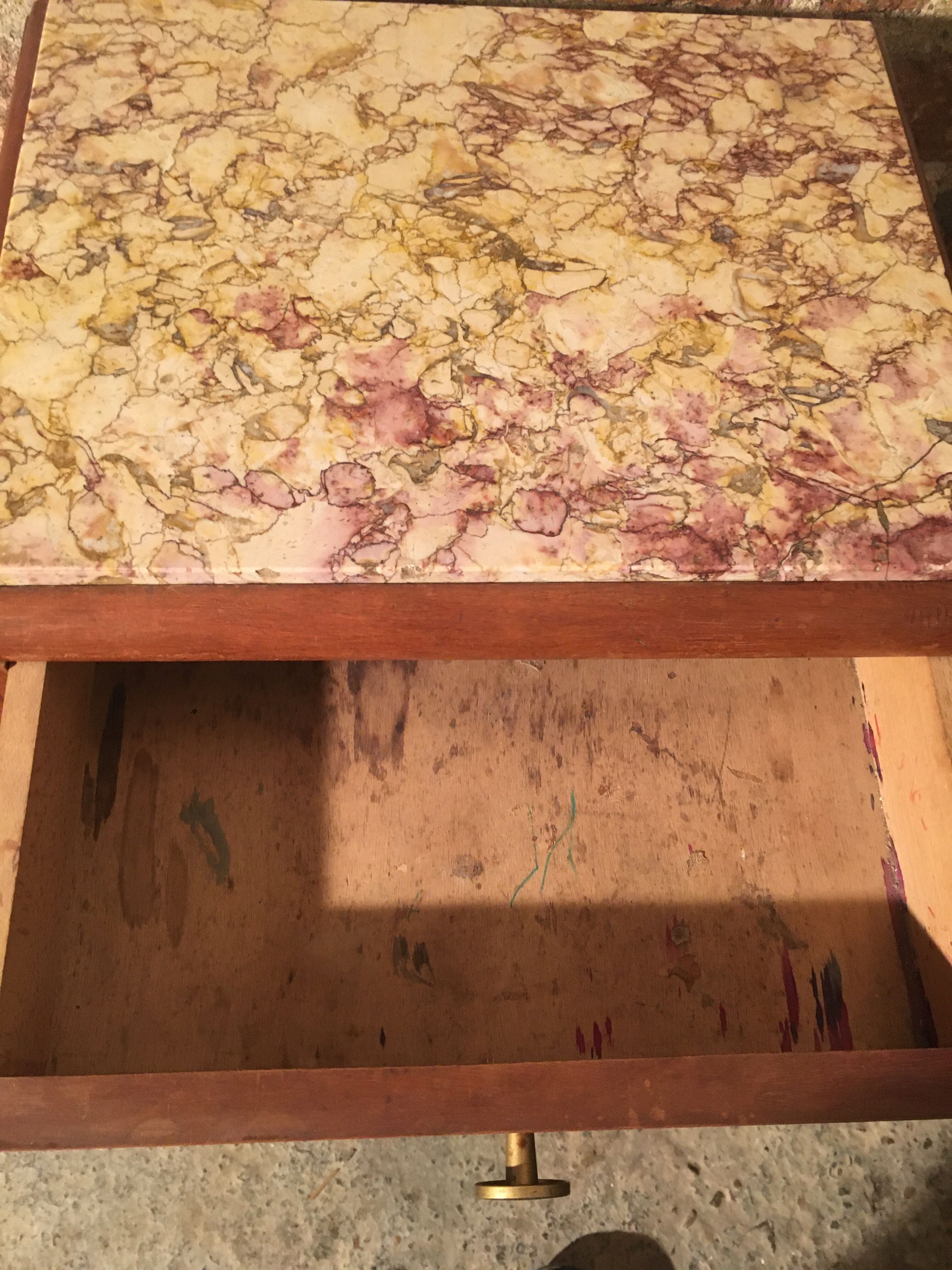 Beech bedside table on marble; 30/40s