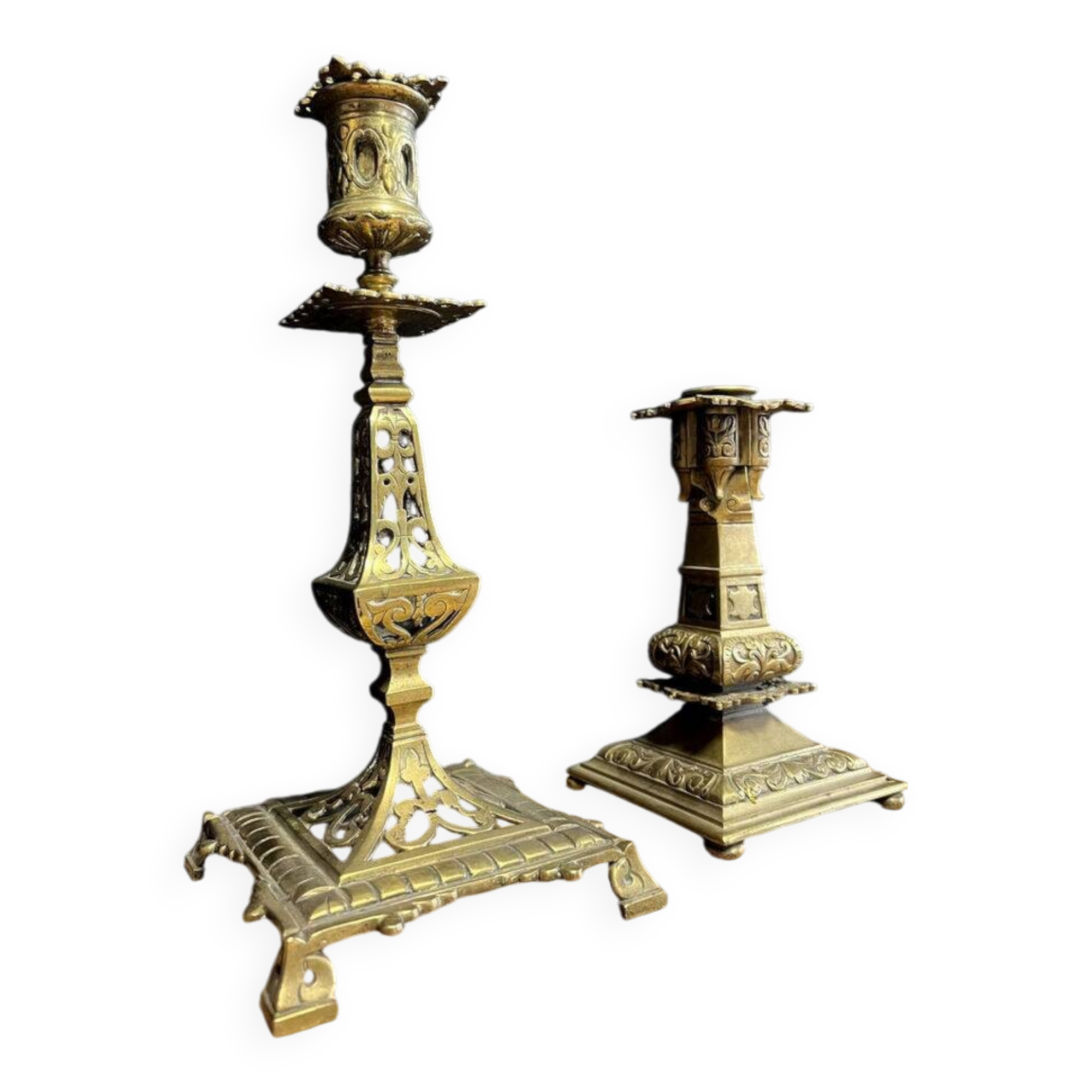 Two orientalist style candlesticks in gilded bronze from the late 19th century, circa 1880