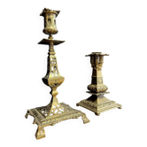Two orientalist style candlesticks in gilded bronze from the late 19th century, circa 1880