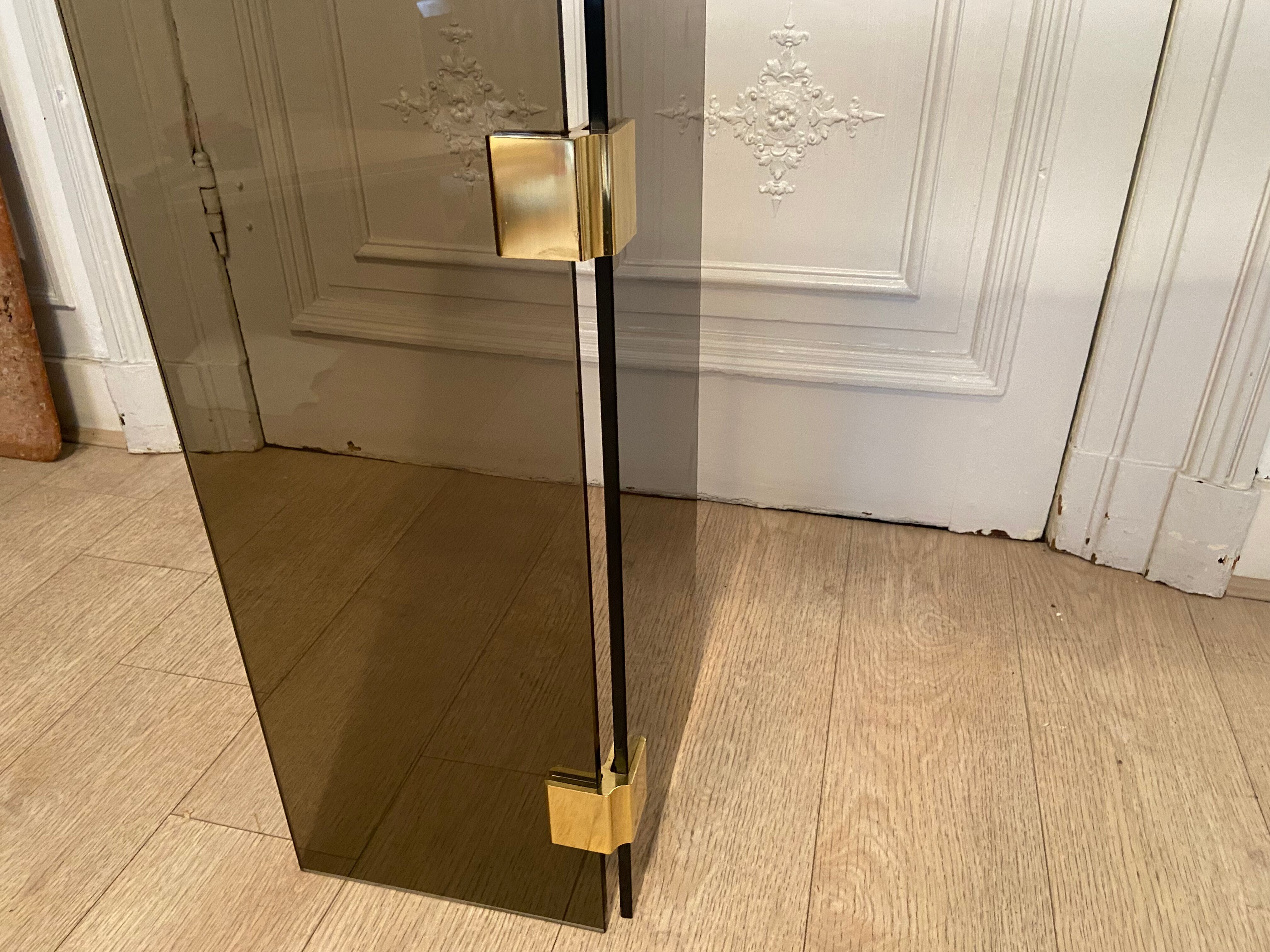 Console smoked glass and brass, 1970s