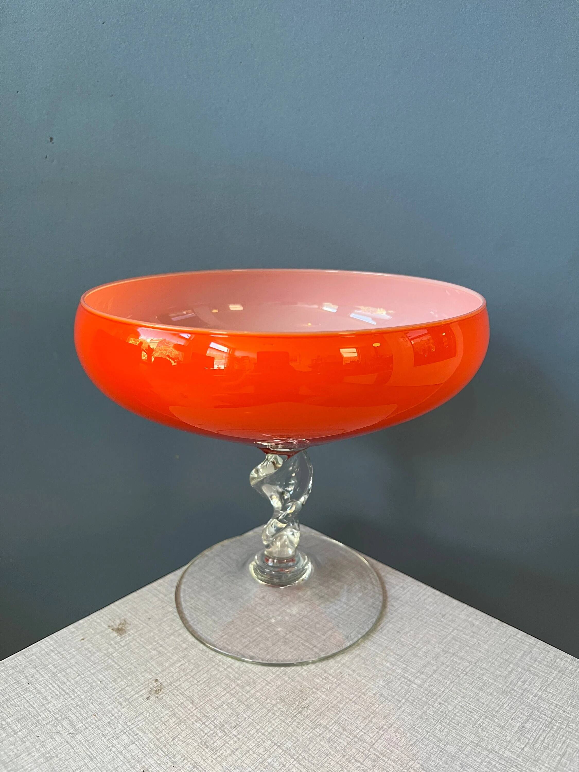 Vintage Murano glass vase, orange/red colour.