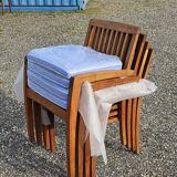 Stackable chair-armchair in solid teak with cushion by Vlaemynck