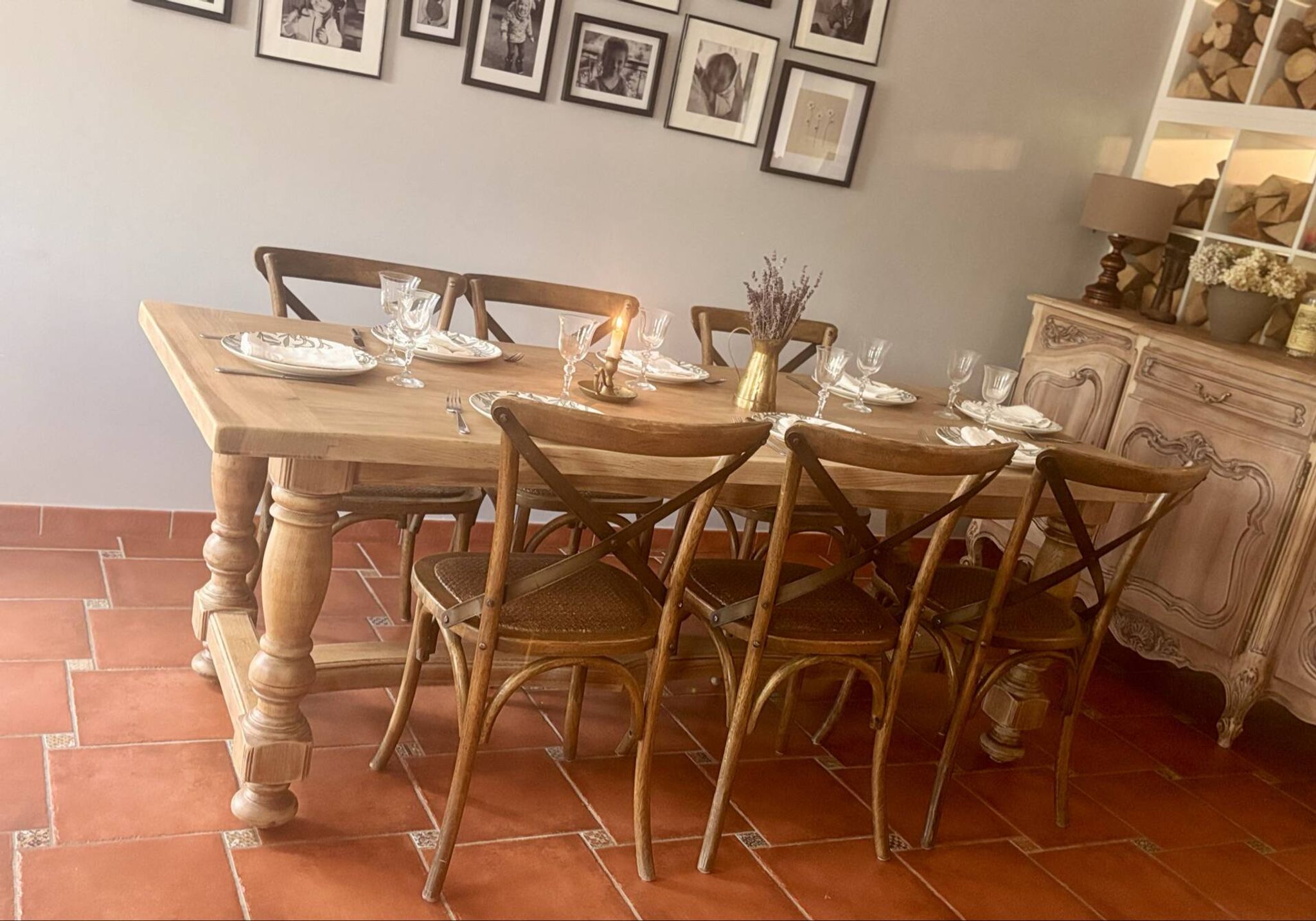 Large Restored Solid Oak Dining Table – Whitewashed Finish