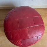 Red patchwork leather pouf