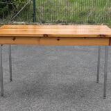 Vintage solid pine & chrome steel desk, 1970s