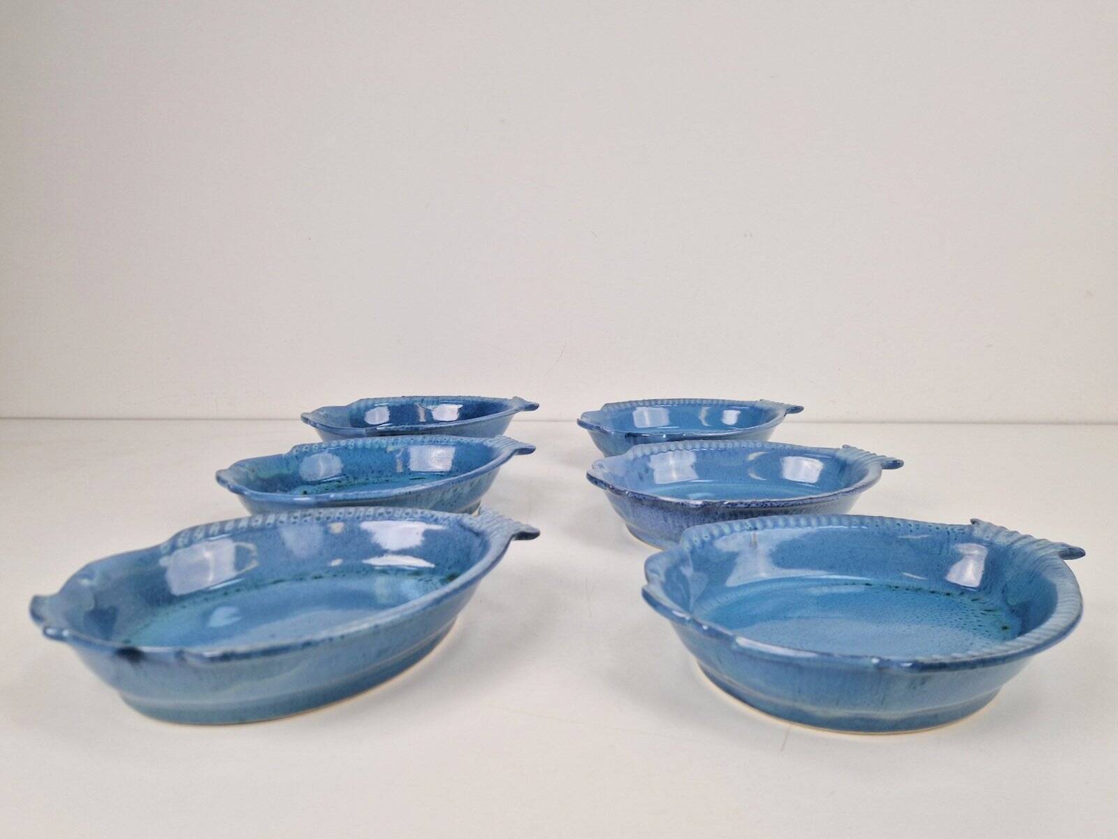 Assiettes en céramique bleue en forme de poisson par Aimé De Grimaud, France, 1970, ensemble de 6.