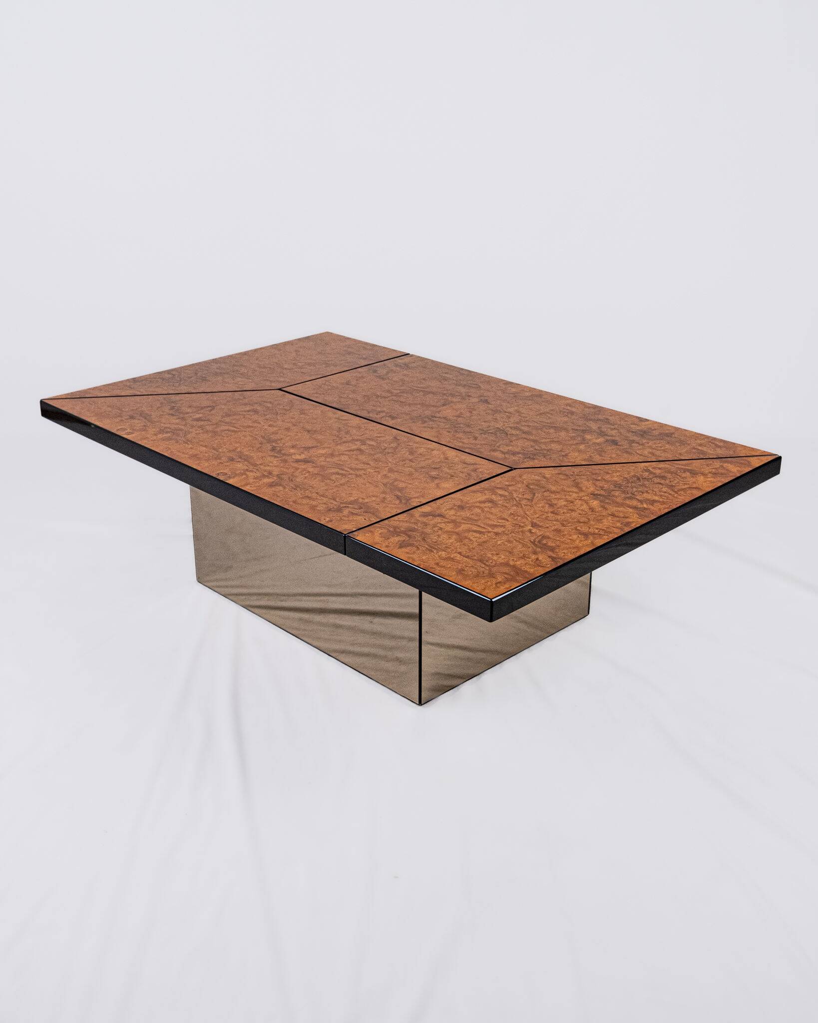 Table basse bar en loupe d'orme, Paul Michel pour Roche Bobois, 1980s