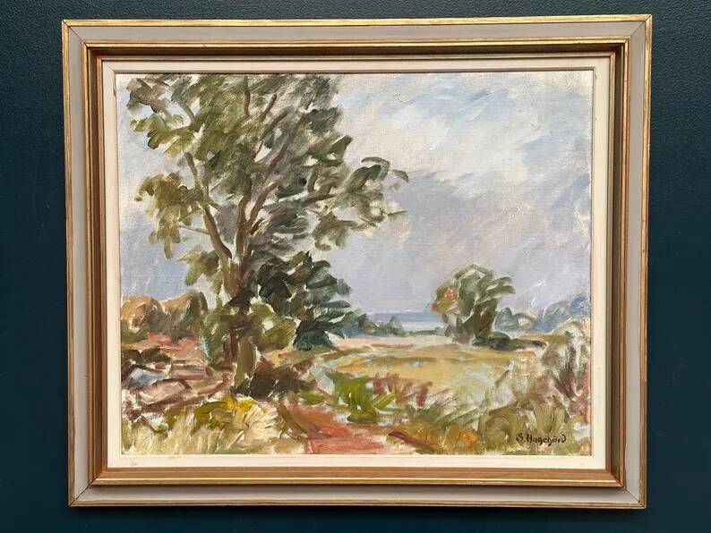 Original Swedish Oil on Canvas – “Landscape” by Sigurd Hagegård – Signed – Vintage & Framed – 62 × 53 cm (24.4" × 20.9")