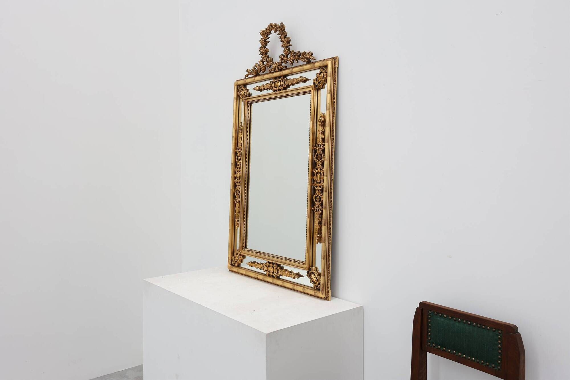 Louis XVI style gilt mirror with laurel wreath crest, Belgium, 20th century