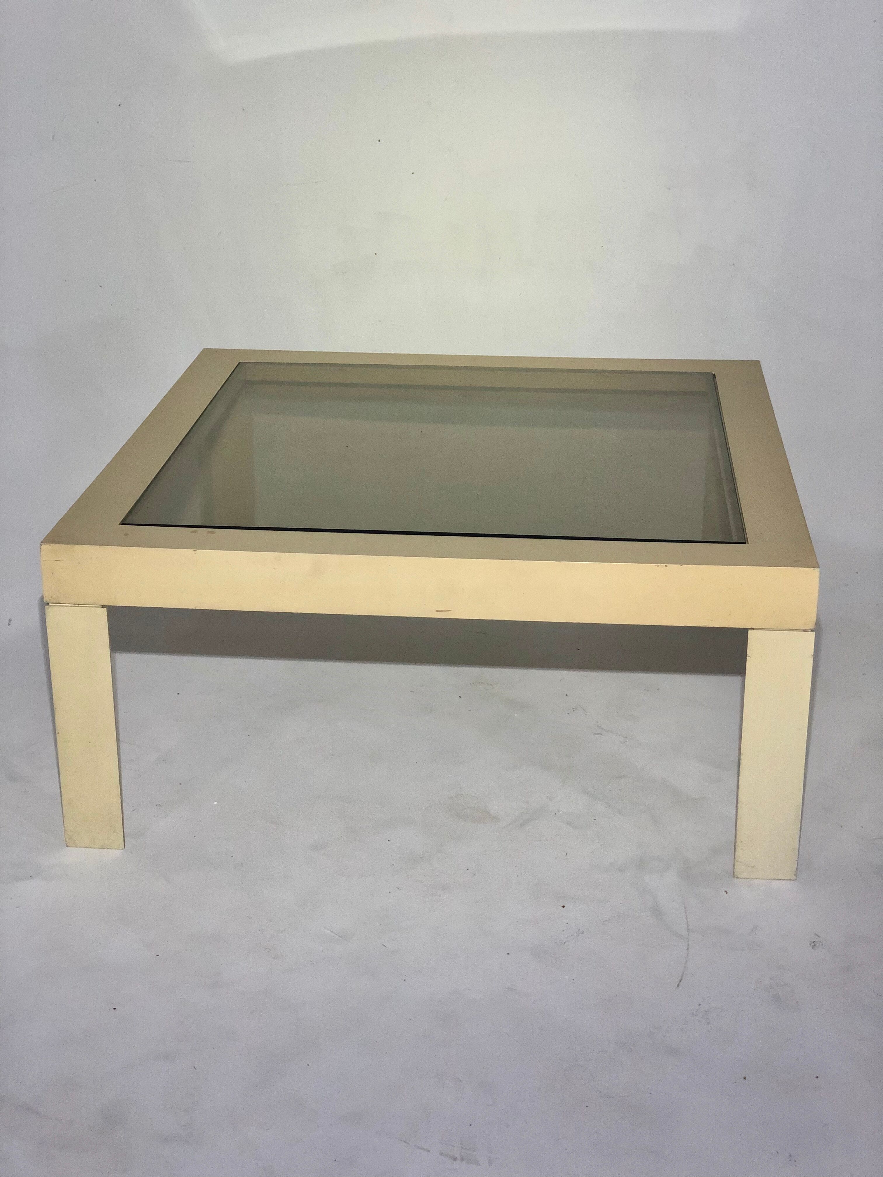 Vintage white plastic coffee table and glass