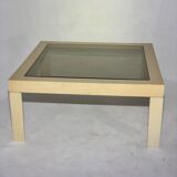 Vintage white plastic coffee table and glass