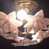 Lovely Murano Vintage Ceiling Light Pink Flowers, 1970s