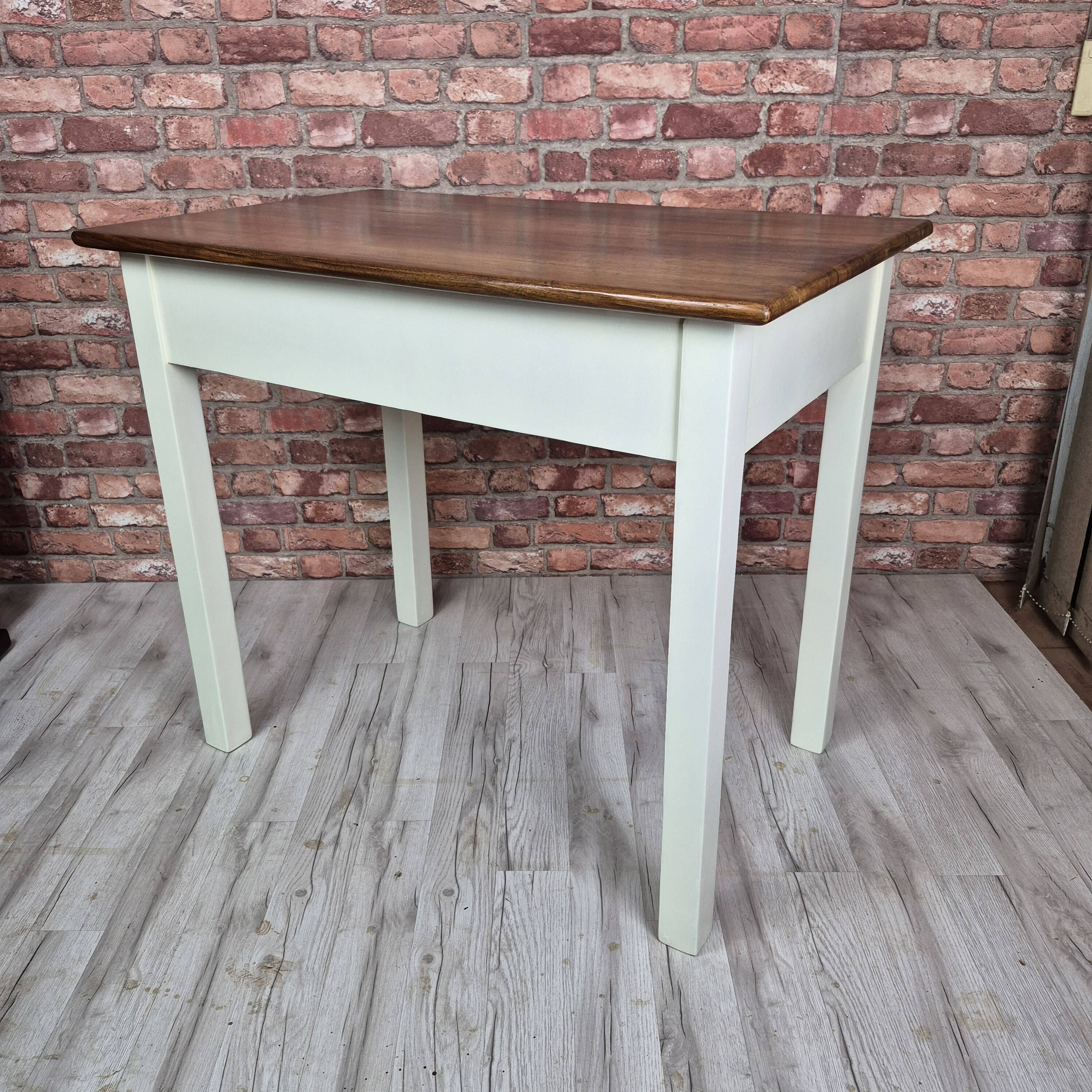 Upcycled Vintage Kitchen Dining Set Table and 2 Chairs - Cream and Walnut