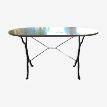 Table de bistrot bar plateau marbre blanc pieds fonte de fer noir design art