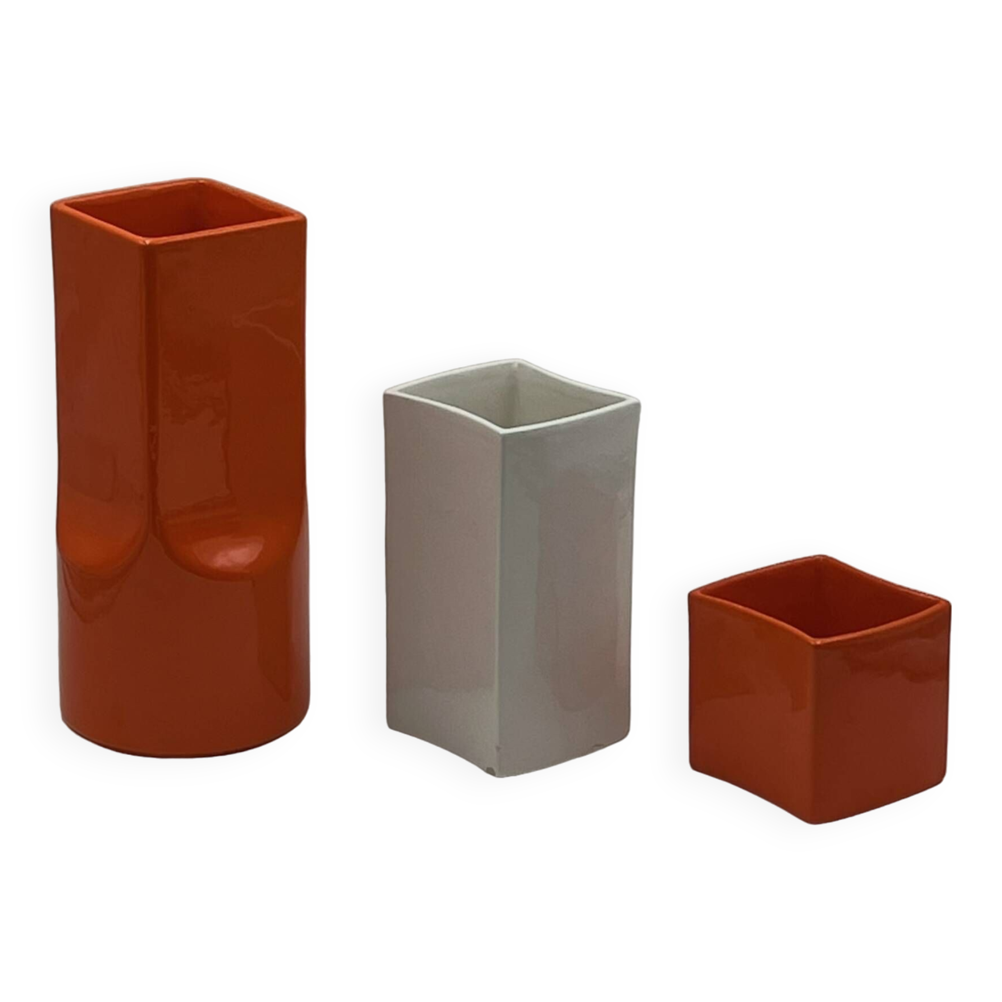 Gabbianelli Space Age Ceramic Vases in Orange and White, 1960s
