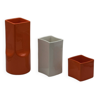 Gabbianelli Space Age Ceramic Vases in Orange and White, 1960s