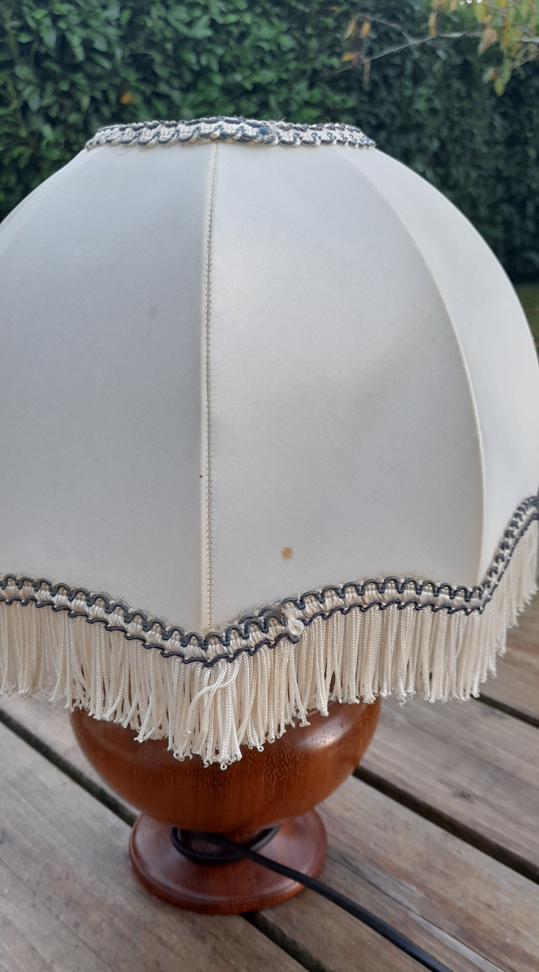 Wooden foot table lamp, charleston dome lampshade, Roaring Twenties style